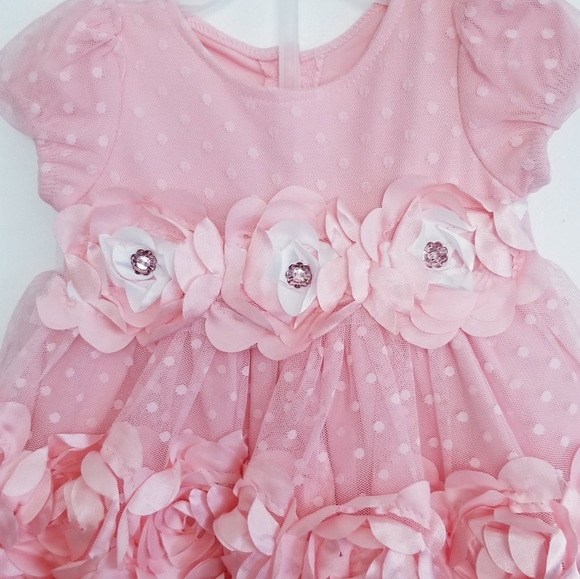 Nannette Baby Peach Rosettes 2-Piece Set Dress and Leggings Baby Girl's 3-6M - Picture 2 of 12